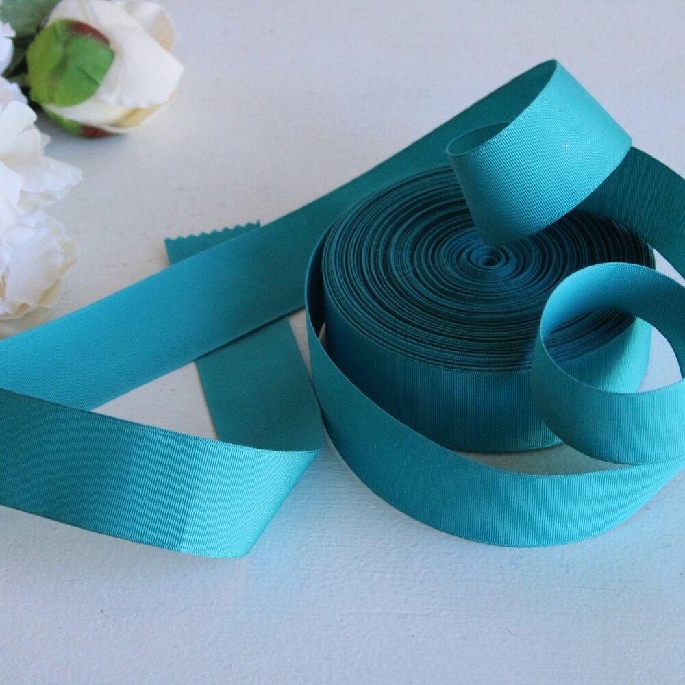Vintage Teal Blue Grosgrain Ribbon Trim 1.5" Wide / 2 Yards / Turquoise Aqua - Picture 7 of 10